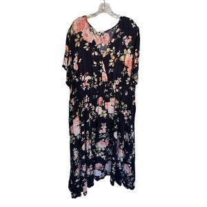 Bloomchic Floral Maxi Dress Short Sleeve Black Pink Vacation Cruise Plus Size 28